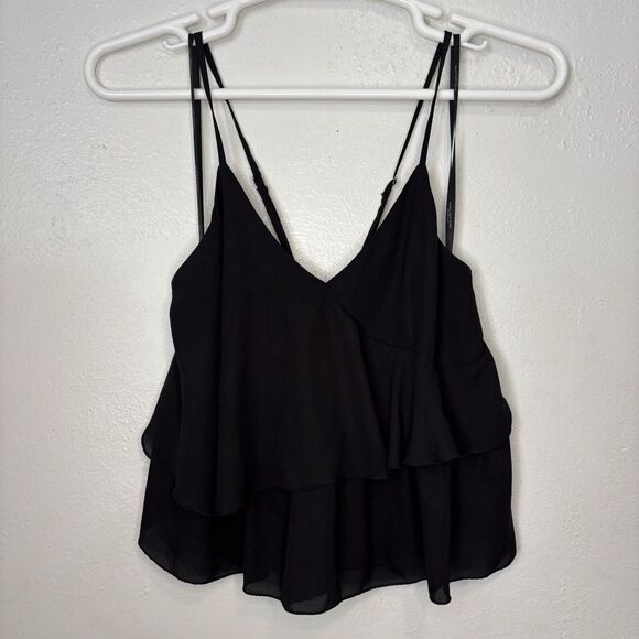 Marc New York Tops - Marc New York Women's Large Black Cropped Top Adj‎ Spaghetti Strap Tiered Flowy